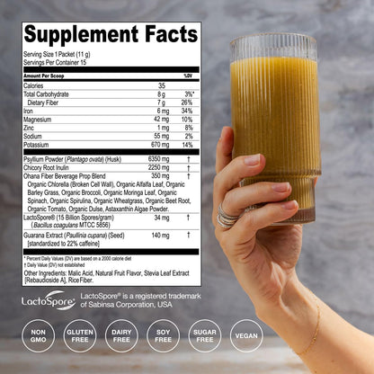 Hona imported USA wellness blend being mixed into a healthy green morning smoothie