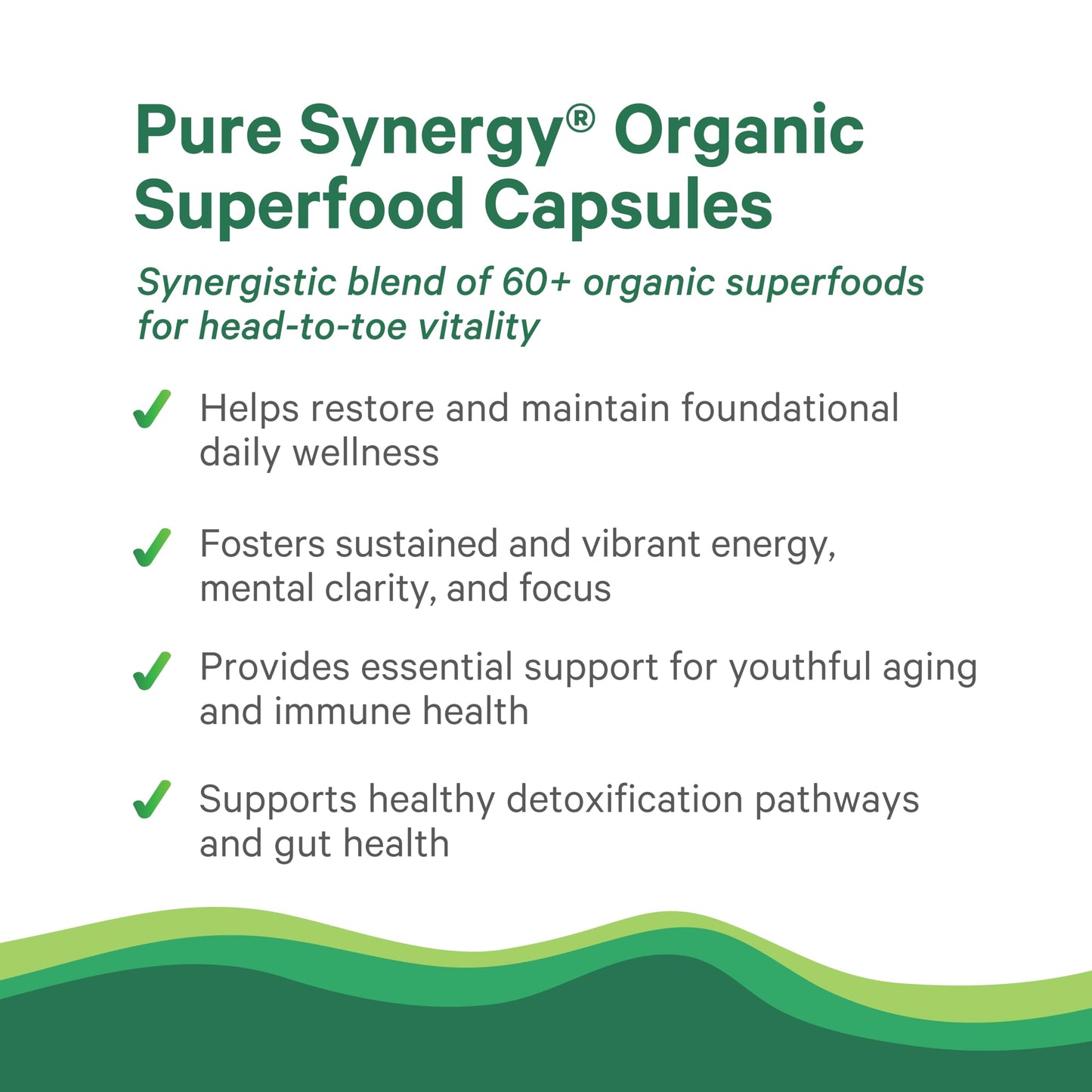 Pure Synergy Organic Greens Supplement vegan capsules being held for daily health routine visualization
