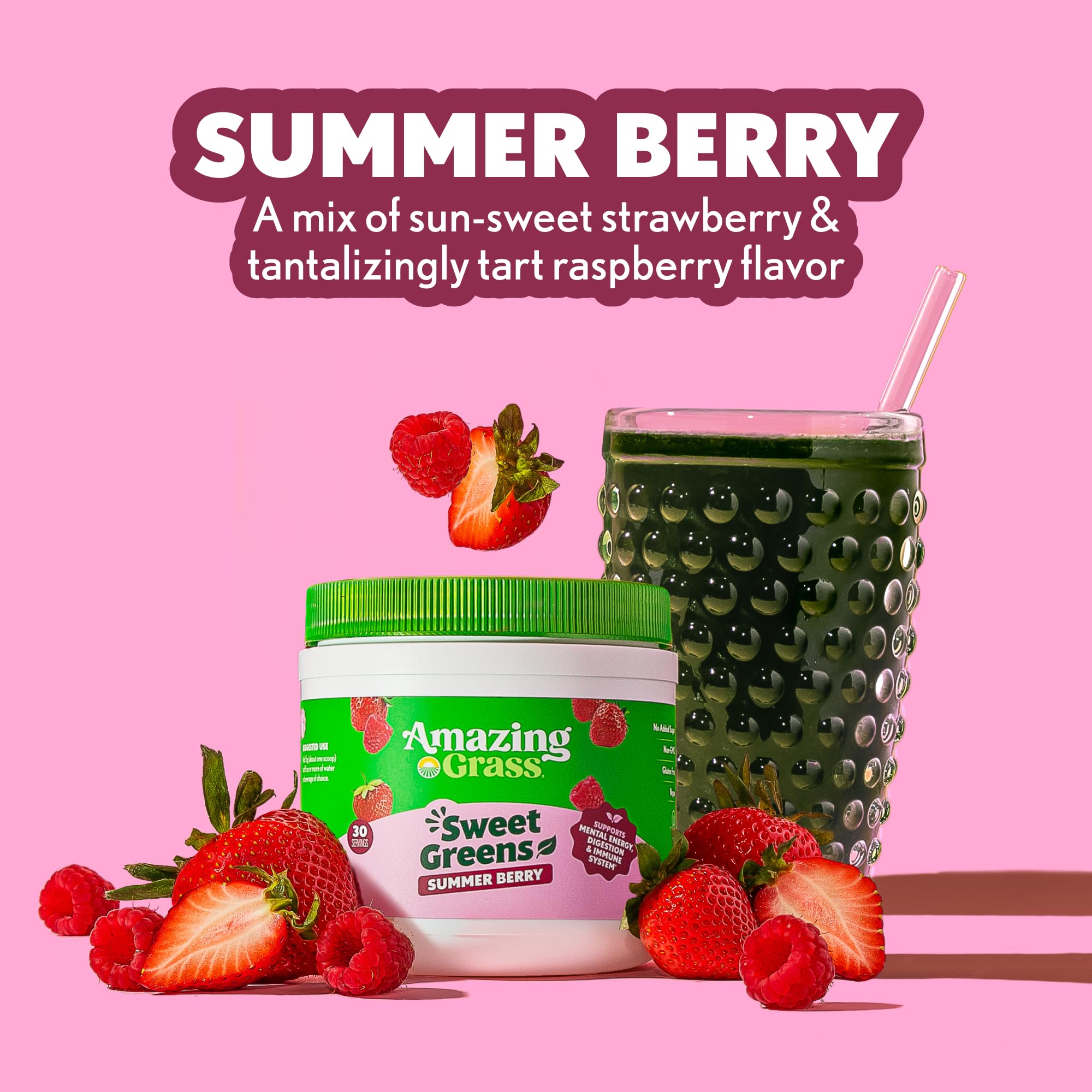 Nutrient dense imported green superfood supplement container displayed on a clean background.