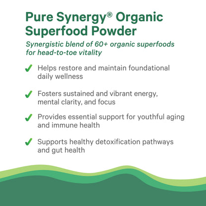 Pure Synergy whole food supplement powder with sixty-two organic ingredients bottle view