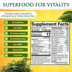 Nutritional facts label on the back of Sunlit Best Green Organics Spirulina bottle.
