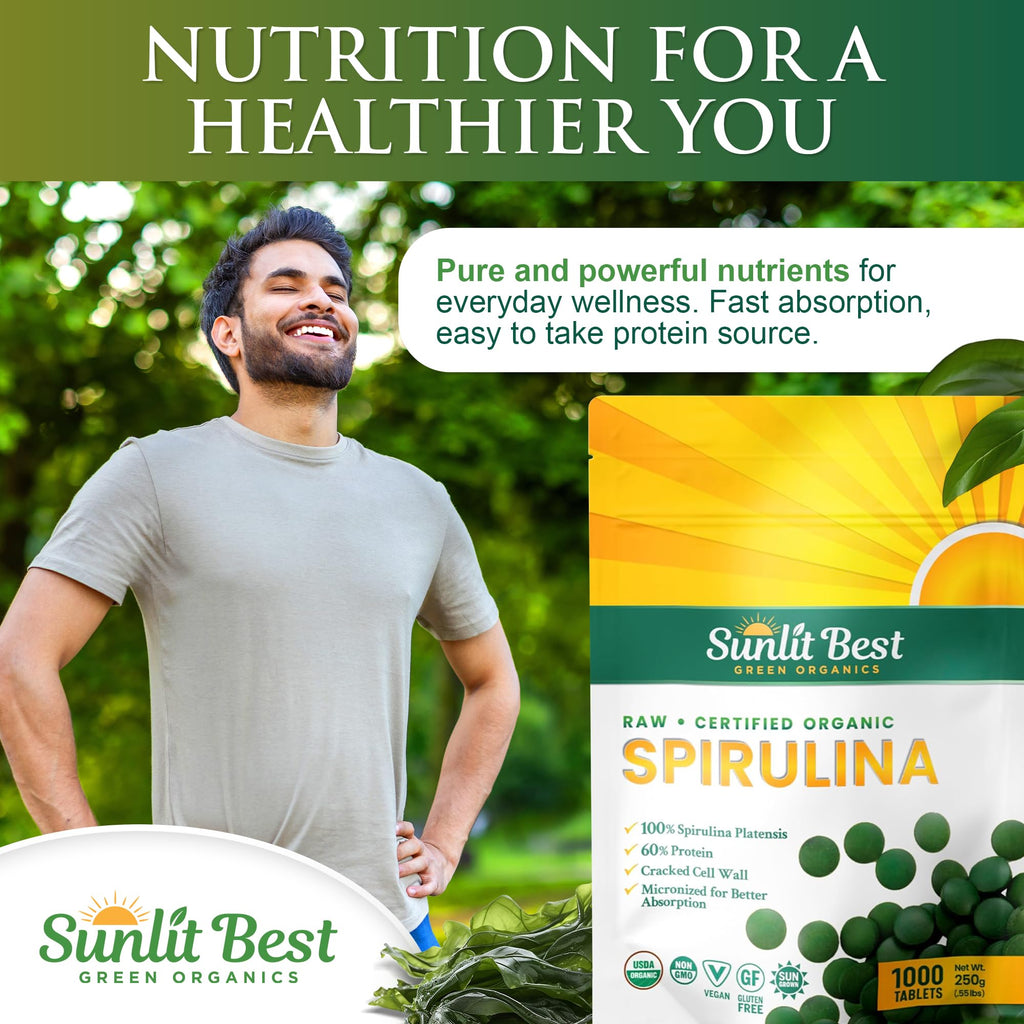 Sunlit Best Green Organics superfood packaging highlighting high protein and non GMO claims.