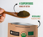 Sustainably packaged detox powder with freeze dried blueberry antioxidant blend