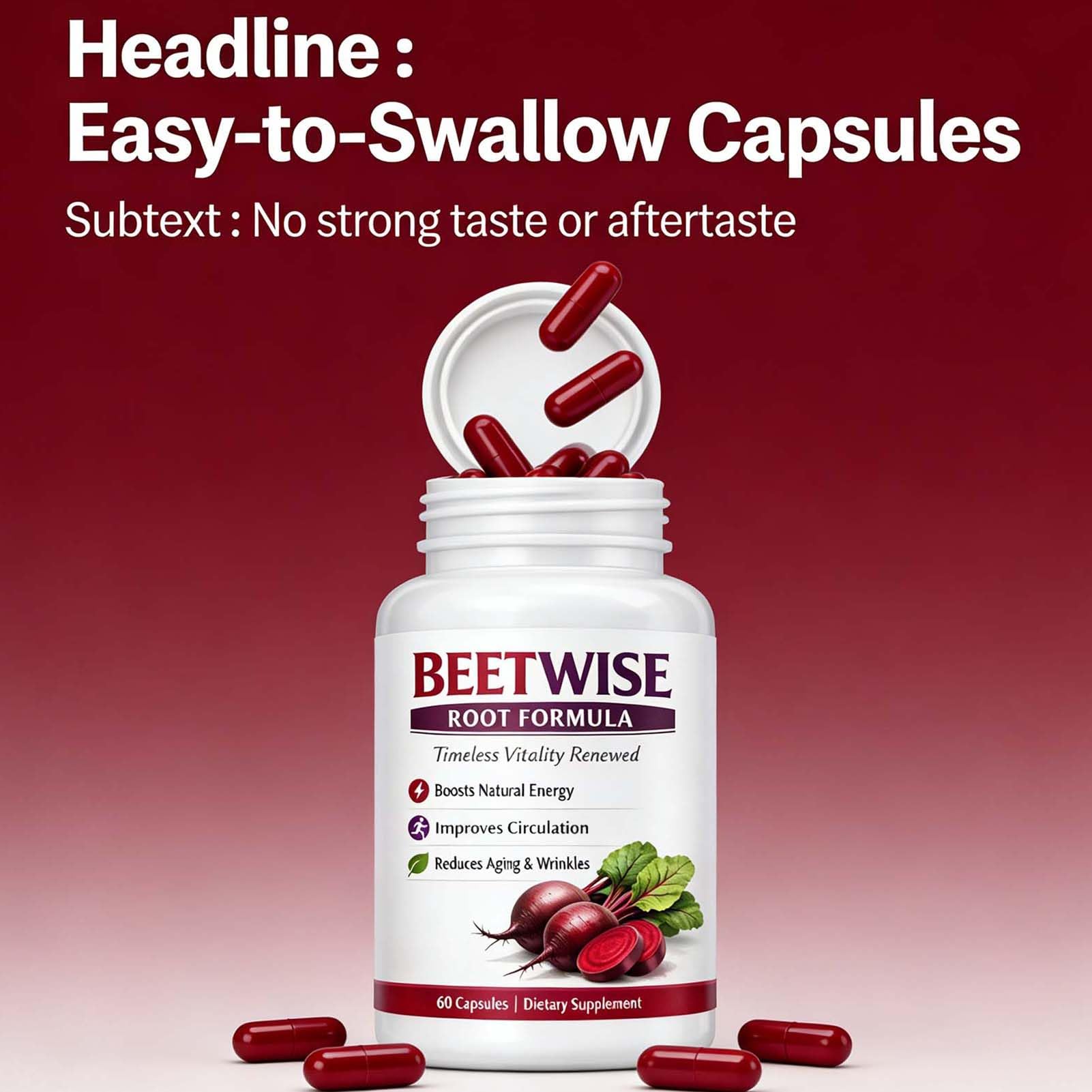 Tufonra cold pressed beetroot supplement capsules nutritional facts panel.
