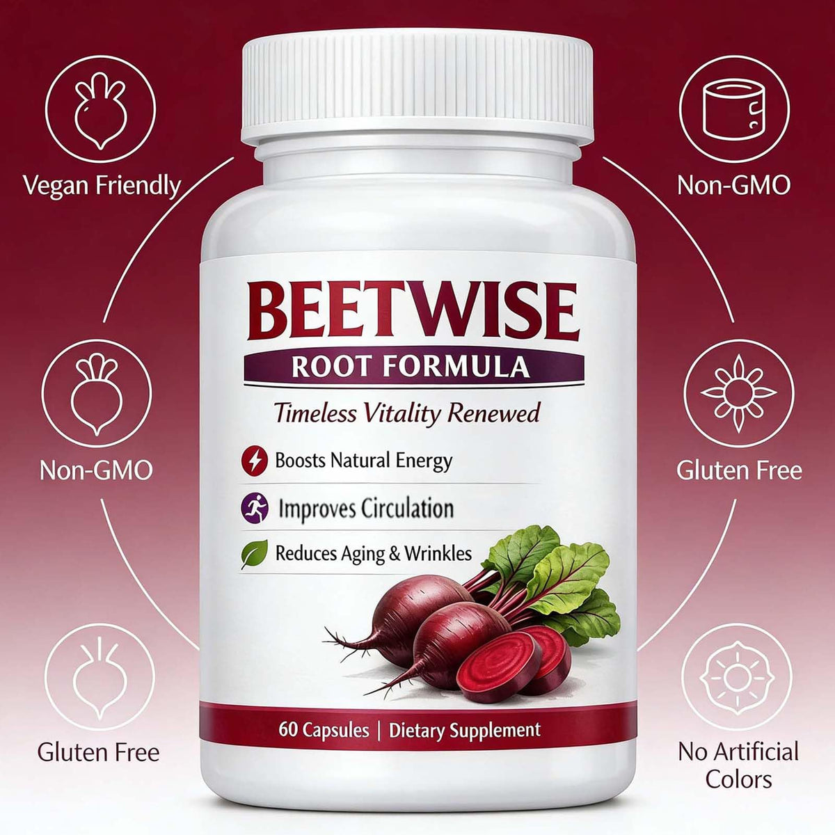 Tufonra beetroot supplement packaging details and circulation benefits.