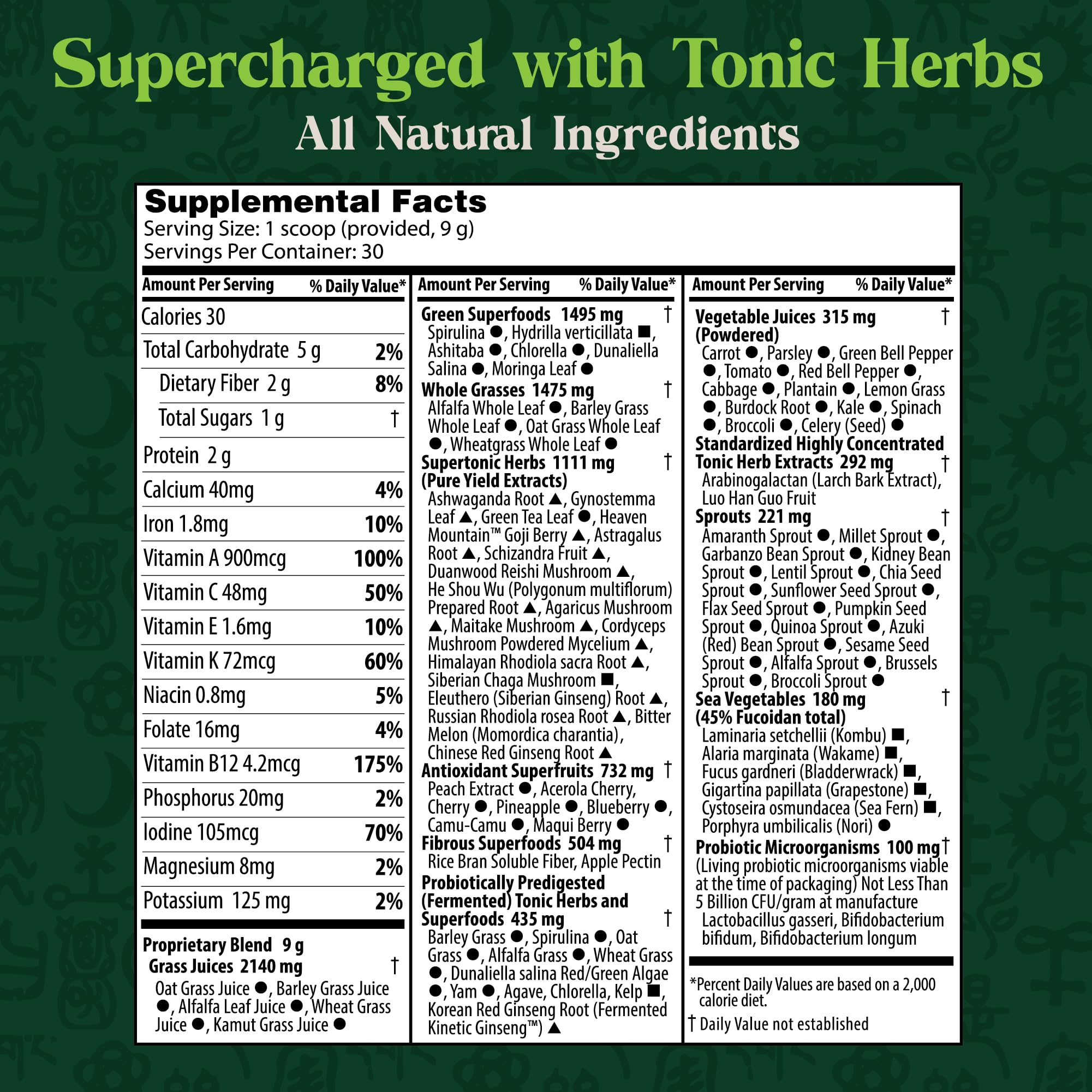 Dragon Herbs Tonic Alchemy 9.5 Ounce nutritional supplement label view