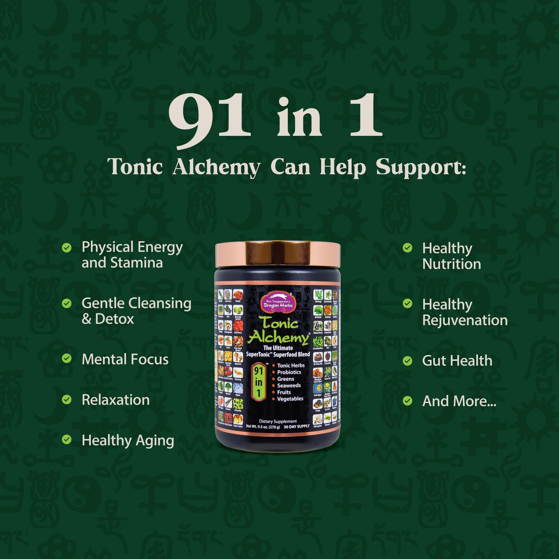Dragon Herbs Superfood Greens Powder scoop with 91 ingredients lifestyle view