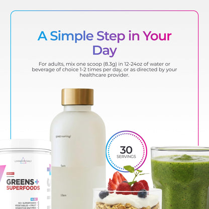 Vegan keto and paleo friendly certifications on the Livingood Daily superfoods packaging.