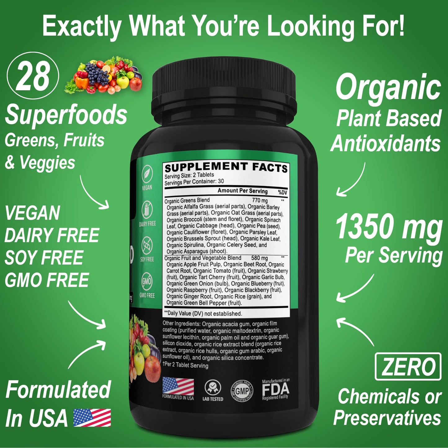 USA imported Dr. Bo superfood greens and fruit formula side label