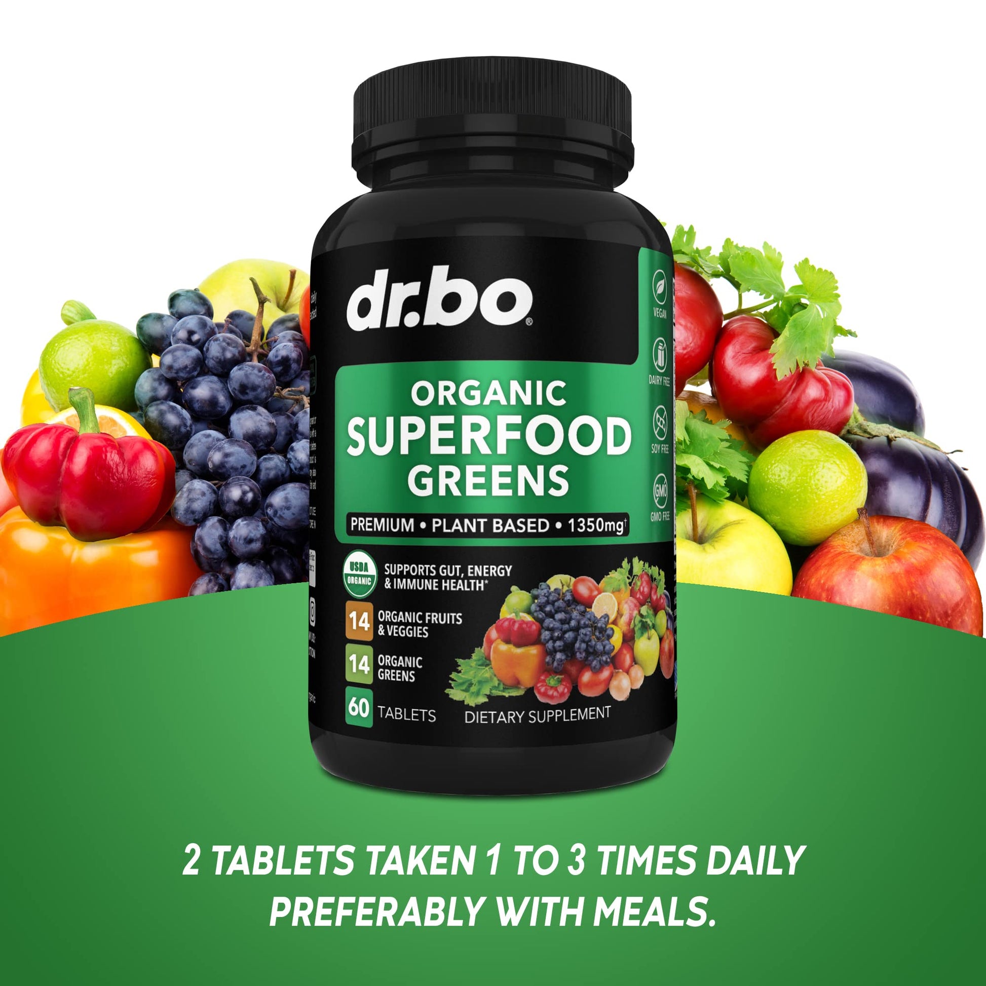 Dr. Bo non GMO whole food fruits and vegetables supplement container