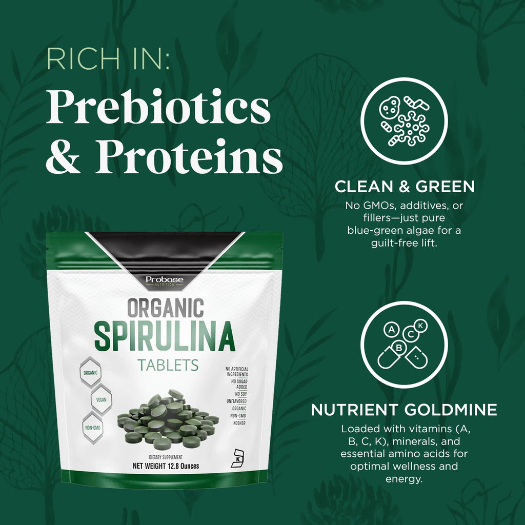 Authentic imported USA premium spirulina tablets with prebiotics for natural immune system defense.