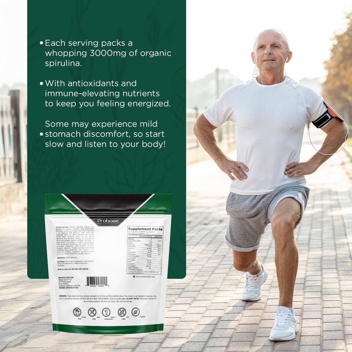 Close up of unflavored non-GMO green algae dietary supplement pills for healthy daily detoxification.