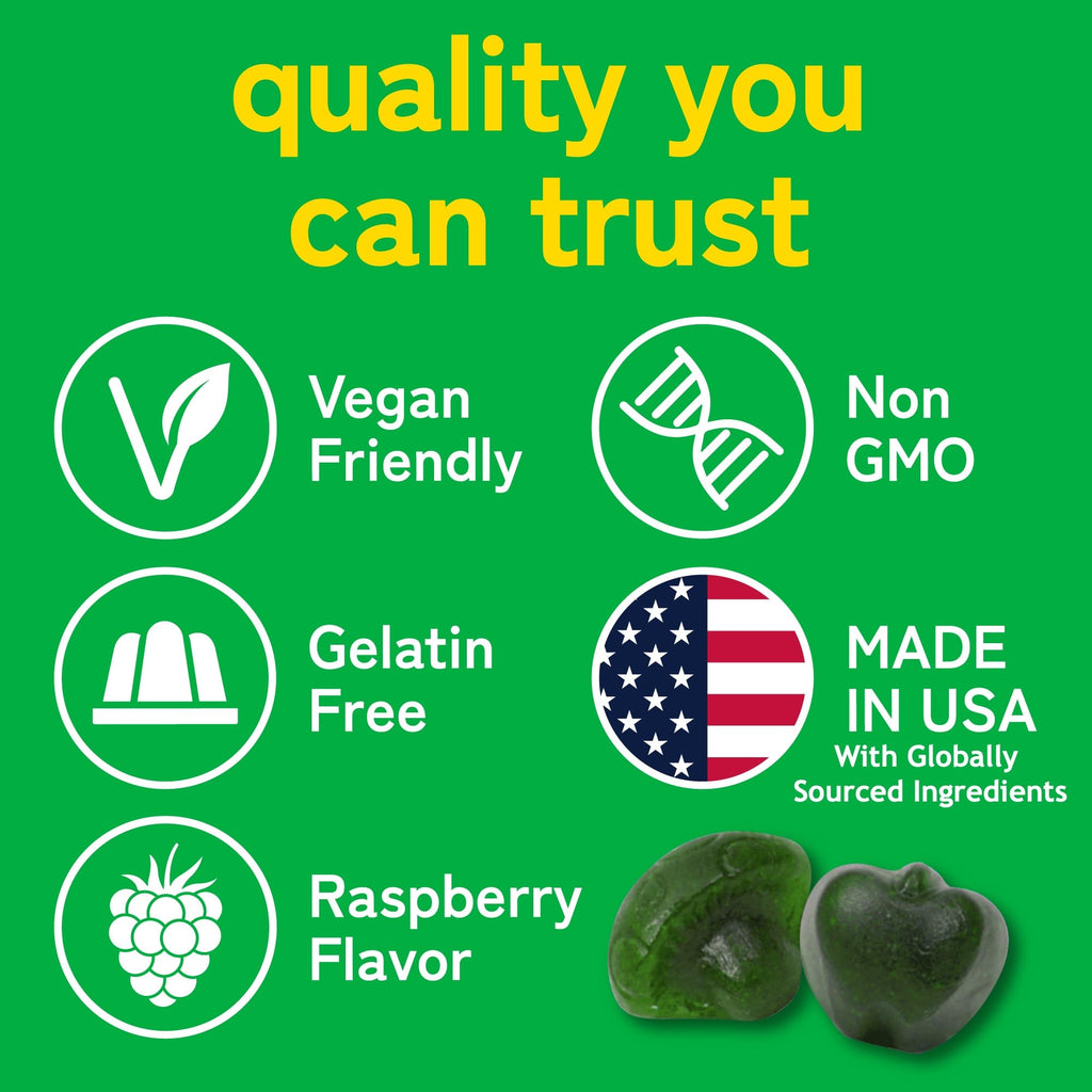 Vegan green vegetable supplement gummies from Kwala Nutrition for energy boost.