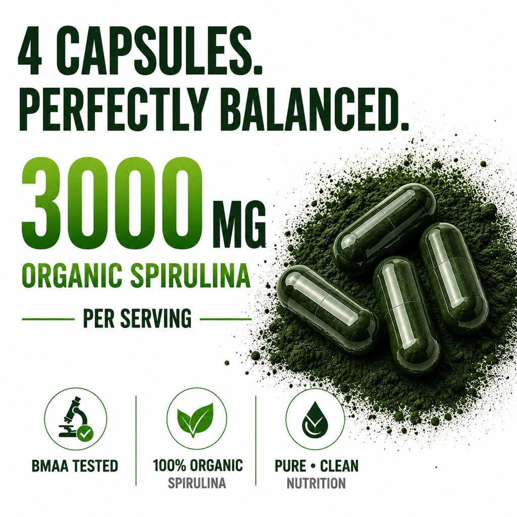Premium imported USA spirulina veggie capsules packaging details