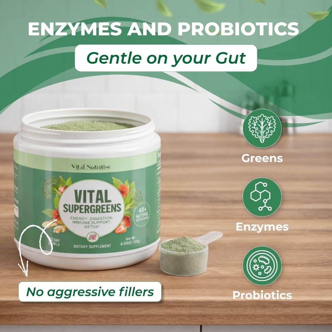 Vital Greens daily drink powder nutritional facts and 40 organic superfoods list