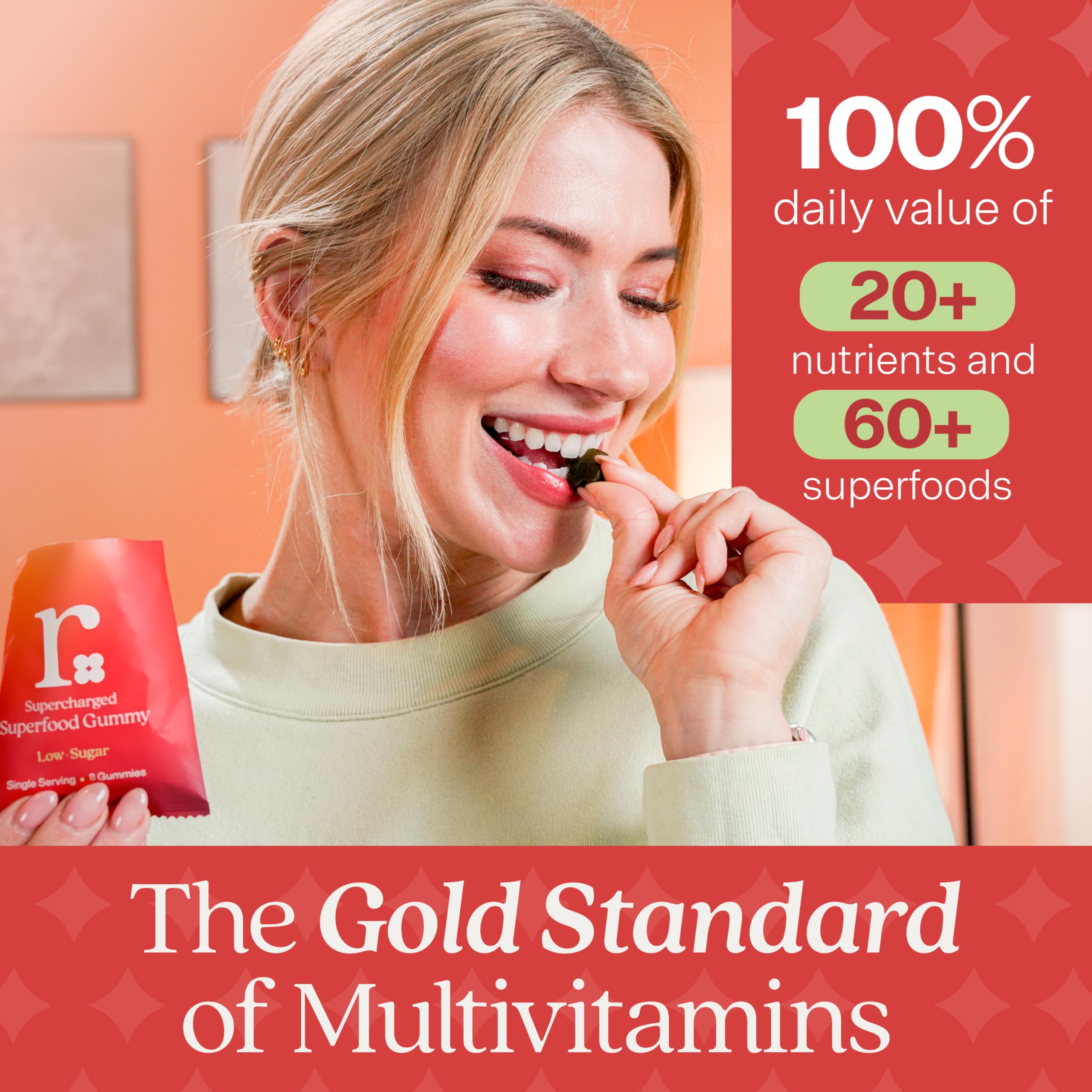 Rizz green multivitamin gummies daily packets spilled out to show the individual on-the-go packaging convenience.