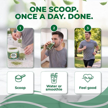 Vital Nutritive greens powder packaging showcasing vegan and gluten free labels