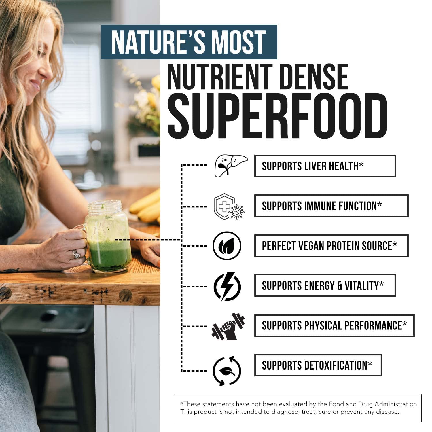 Organic blue green algae superfood supplement powder jar