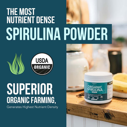 Nutrient dense vegan protein spirulina powder label details