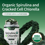 Snap Supplements blue green algae protein rich supplement bottle highlighting the non-GMO and gluten-free certifications.