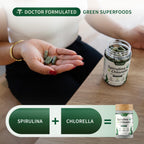 Snap Supplements Organic Spirulina and Chlorella dietary supplement showing the recommended dosage instructions for cellular health.