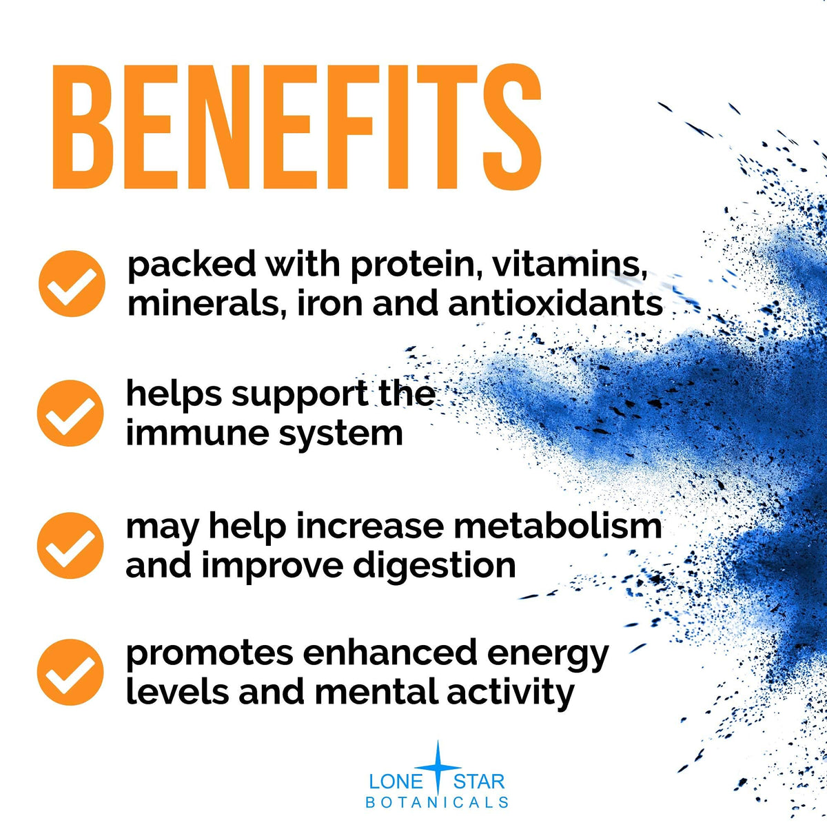 Lone Star Botanicals Organic Blue Spirulina Powder ingredient panel displaying pure phycocyanin extract information.