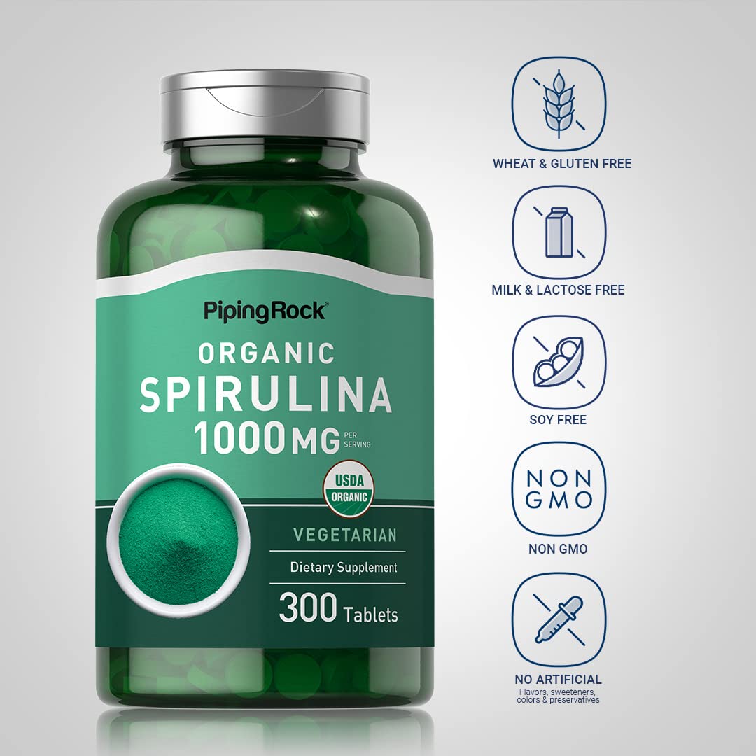 Vegetarian non-GMO certified blue-green algae superfood pills close up
