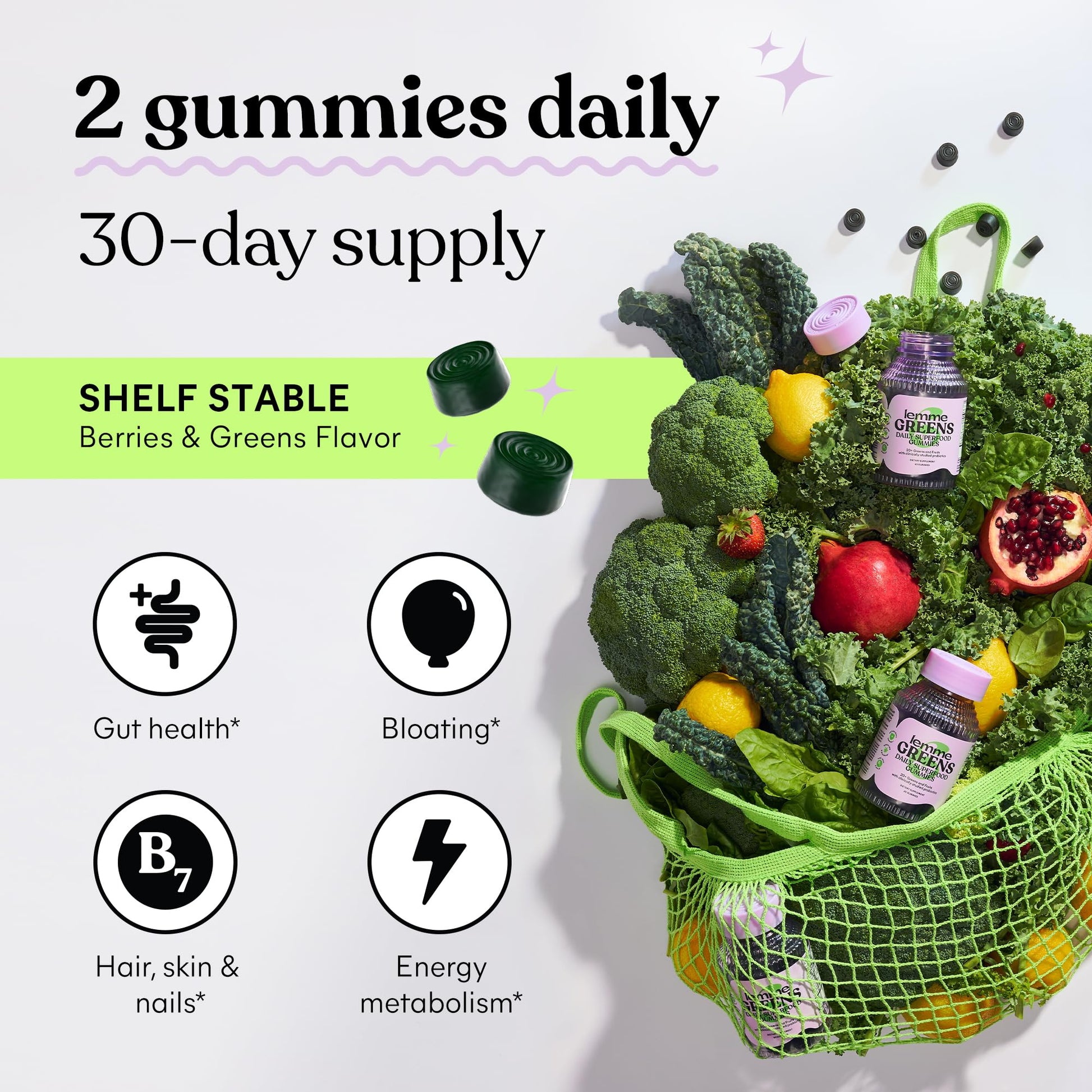 Nutritional facts panel on Lemme Greens probiotic supplement bottle