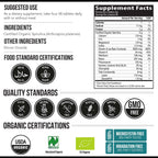 Authentic USA imported organic greens supplement bottle highlighting ninety total servings.