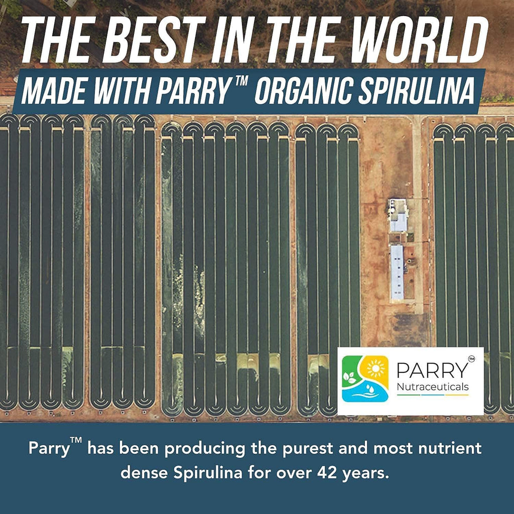 Close up of pure green spirulina tablets free from chemical binders and fillers.