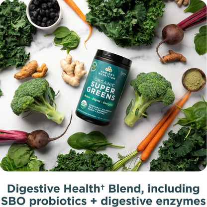 Premium vegan greens blend with two billion CFU probiotics
