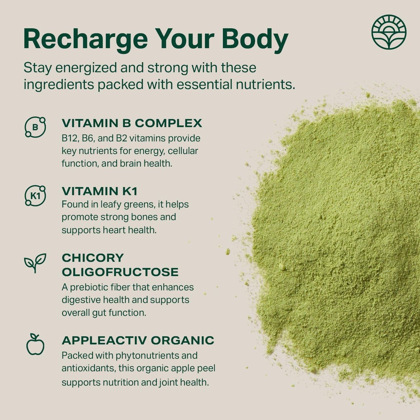 Proper nutrition greens daily boost powder canister highlighting plant based non GMO certification