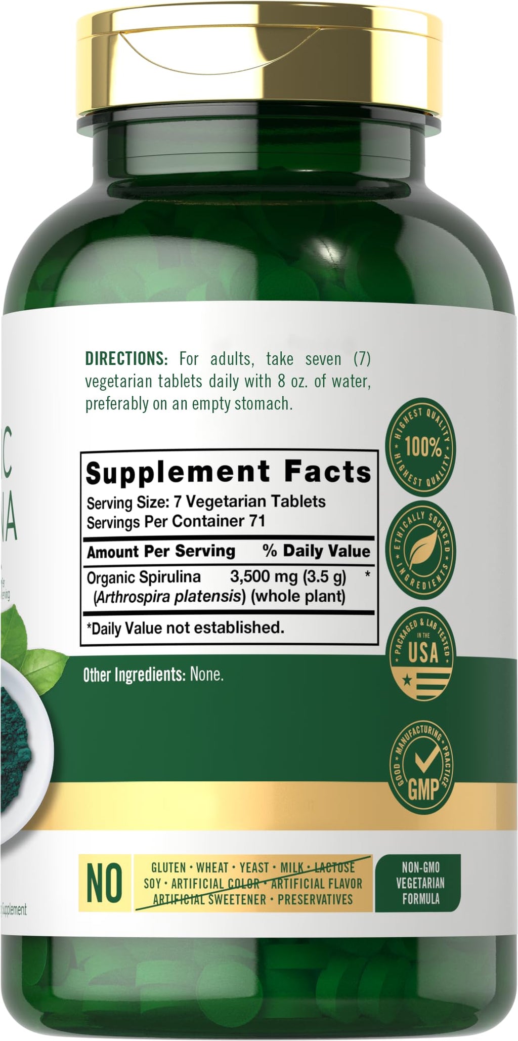 Carlyle blue green algae 3500 milligrams nutritional label back view