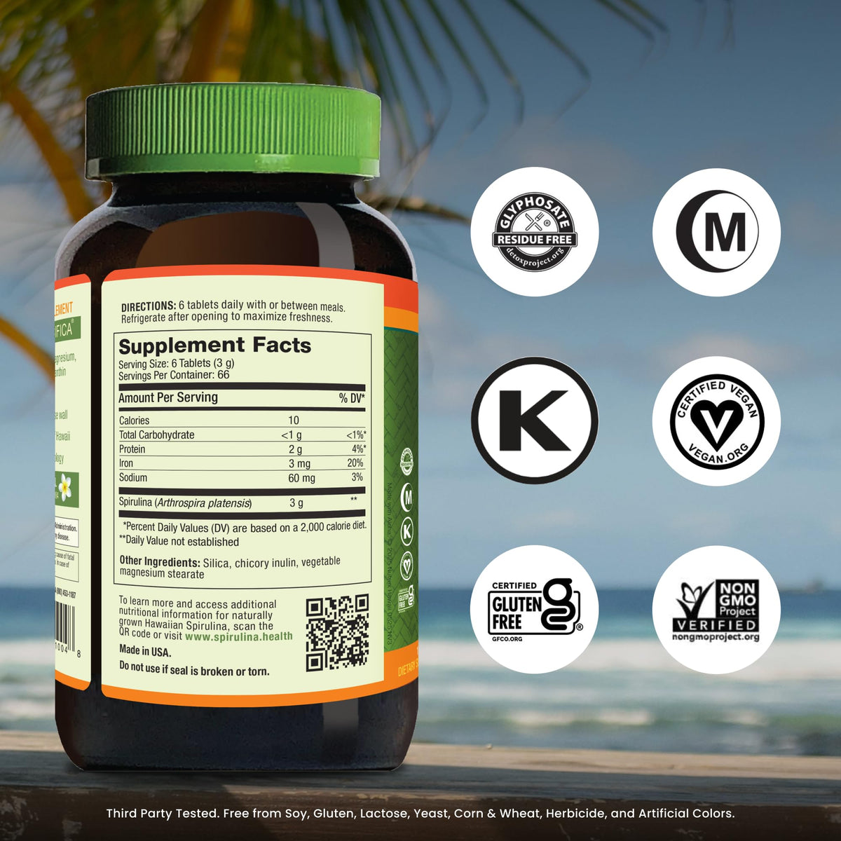 Nutrex Hawaii Spirulina 500 mg vegan superfood supplement bottle label details