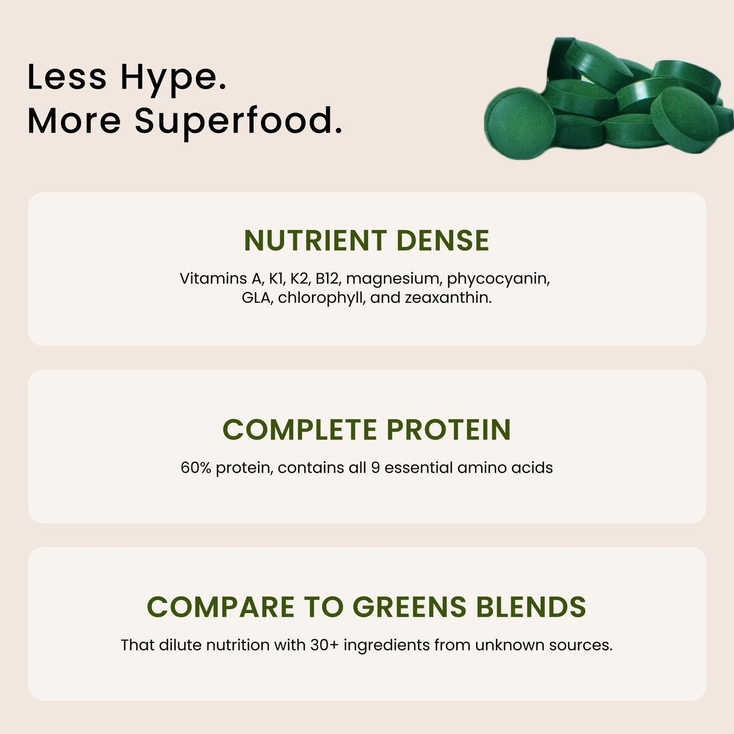 Pure Hawaiian Spirulina Pacifica tablets container showcasing premium quality ingredients