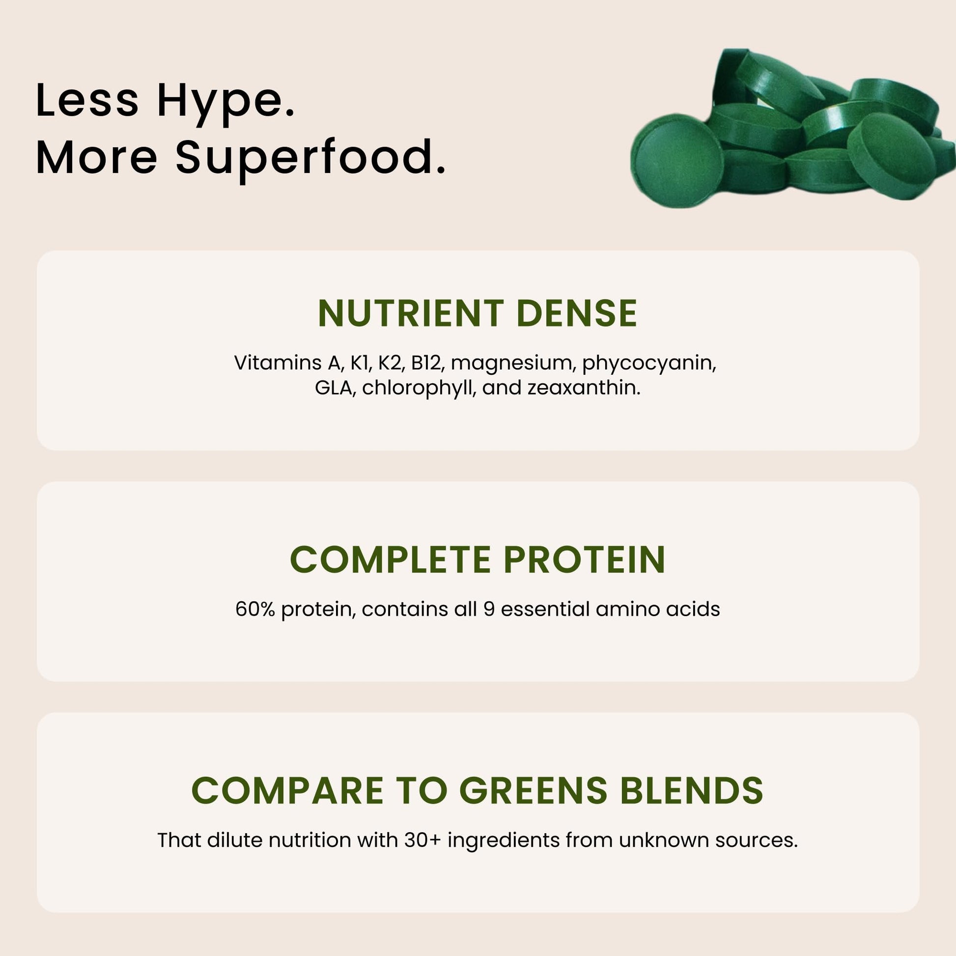 Pure Hawaiian Spirulina Pacifica tablets container showcasing premium quality ingredients