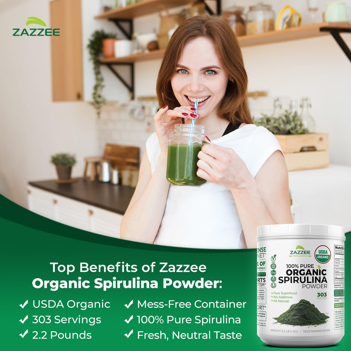 Pure vegan gluten free spirulina powder clean formulation nutrition label