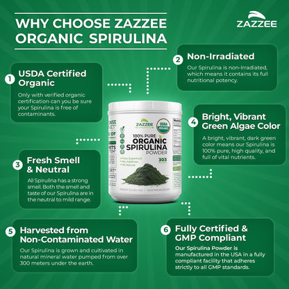 Spill free scooping of authentic imported Zazzee spirulina powder