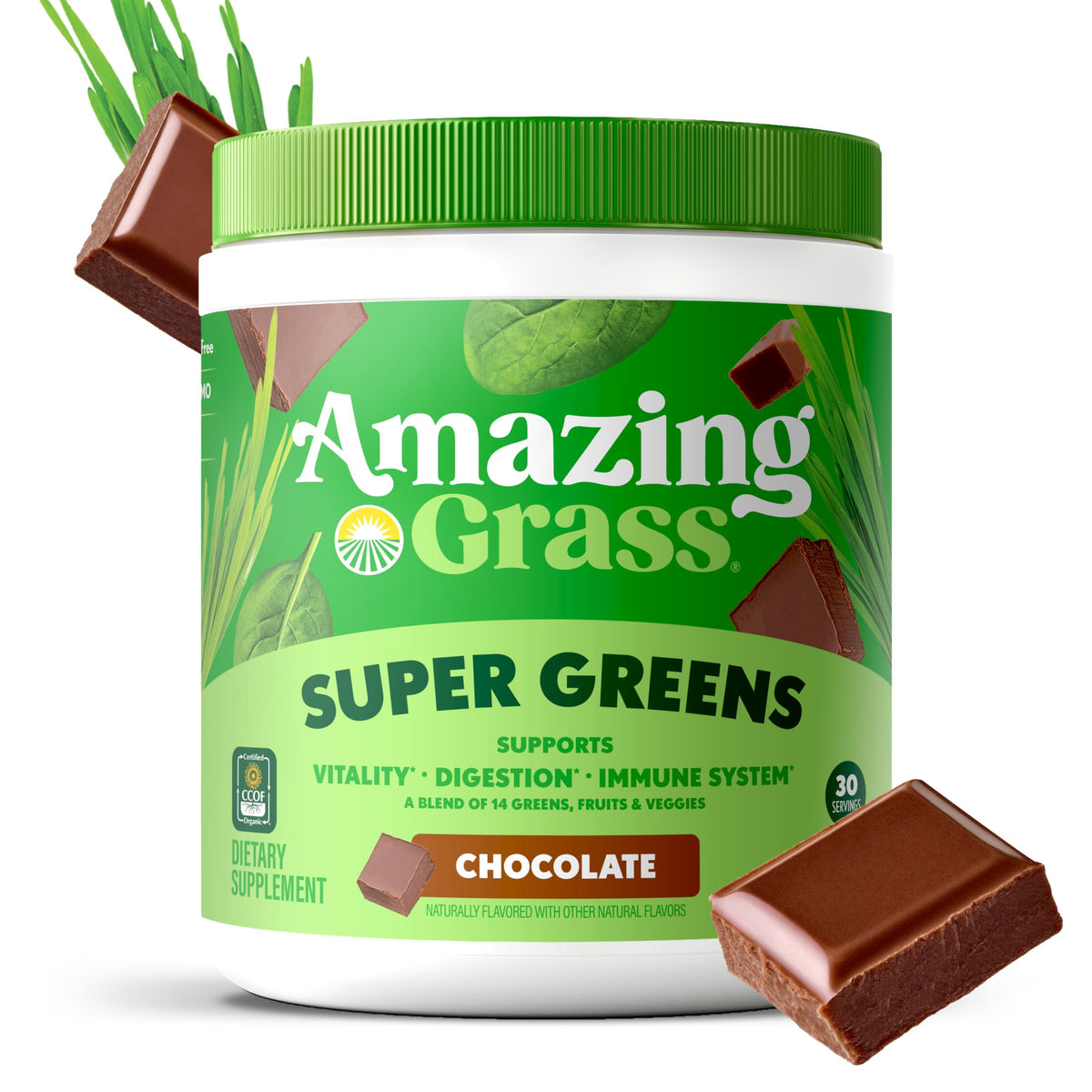Amazing Grass Chocolate superfood supplement nutrition facts panel