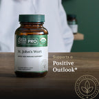 Organic St Johns Wort capsules by Gaia Herbs Pro demonstrating USA imported premium packaging.