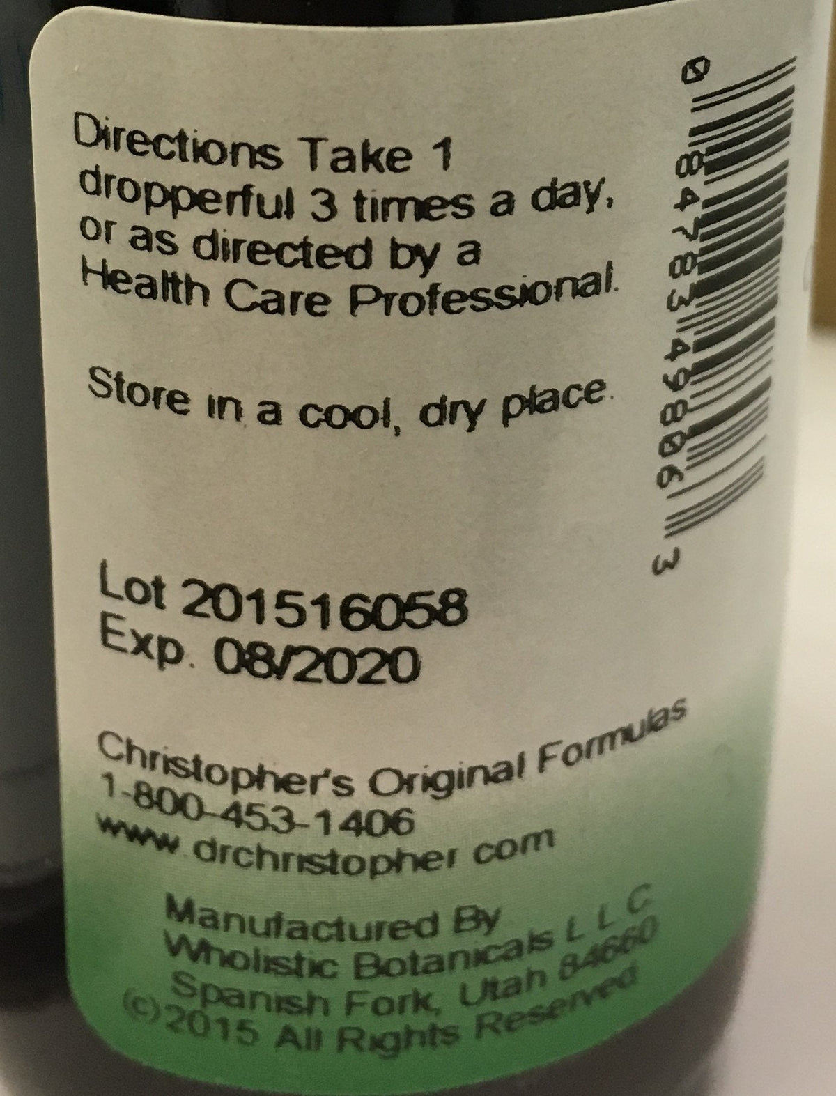 Christopher's Original Formulas herbal supplement bottle label details