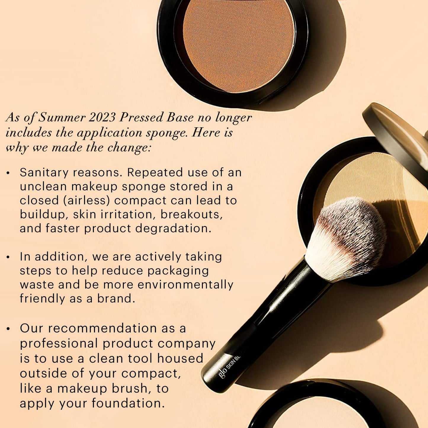 Back of Glo Skin Beauty Pressed Base compact showing product details