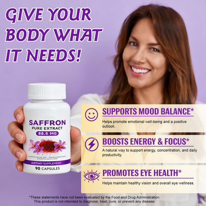 Back label of authentic Daiasns organic saffron extract showing supplement facts and ingredients.