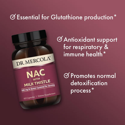 Dr. Mercola glutathione booster capsules bottle showing capsule count and serving size