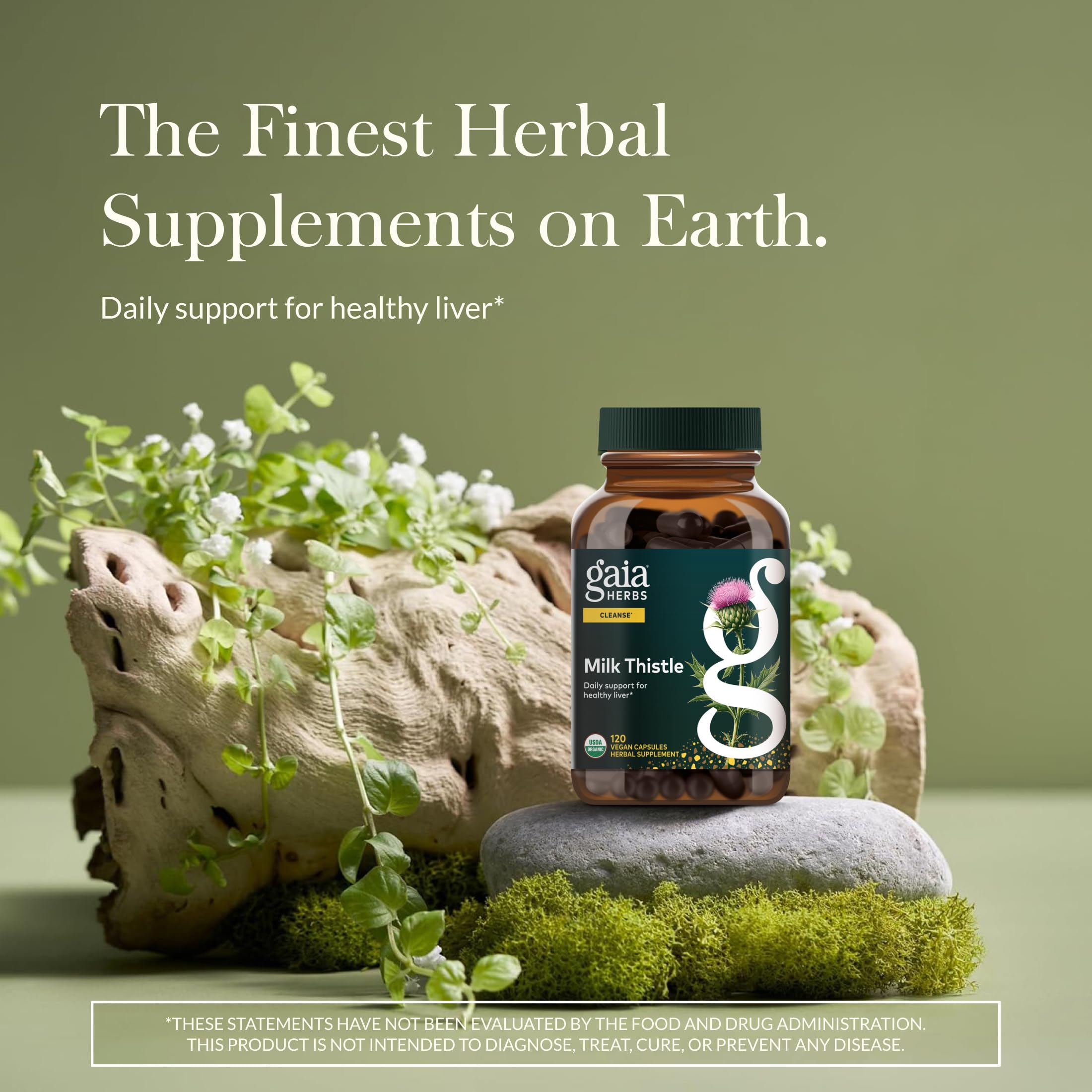 Organic milk thistle supplement bottle showing the supplement facts and organic certification