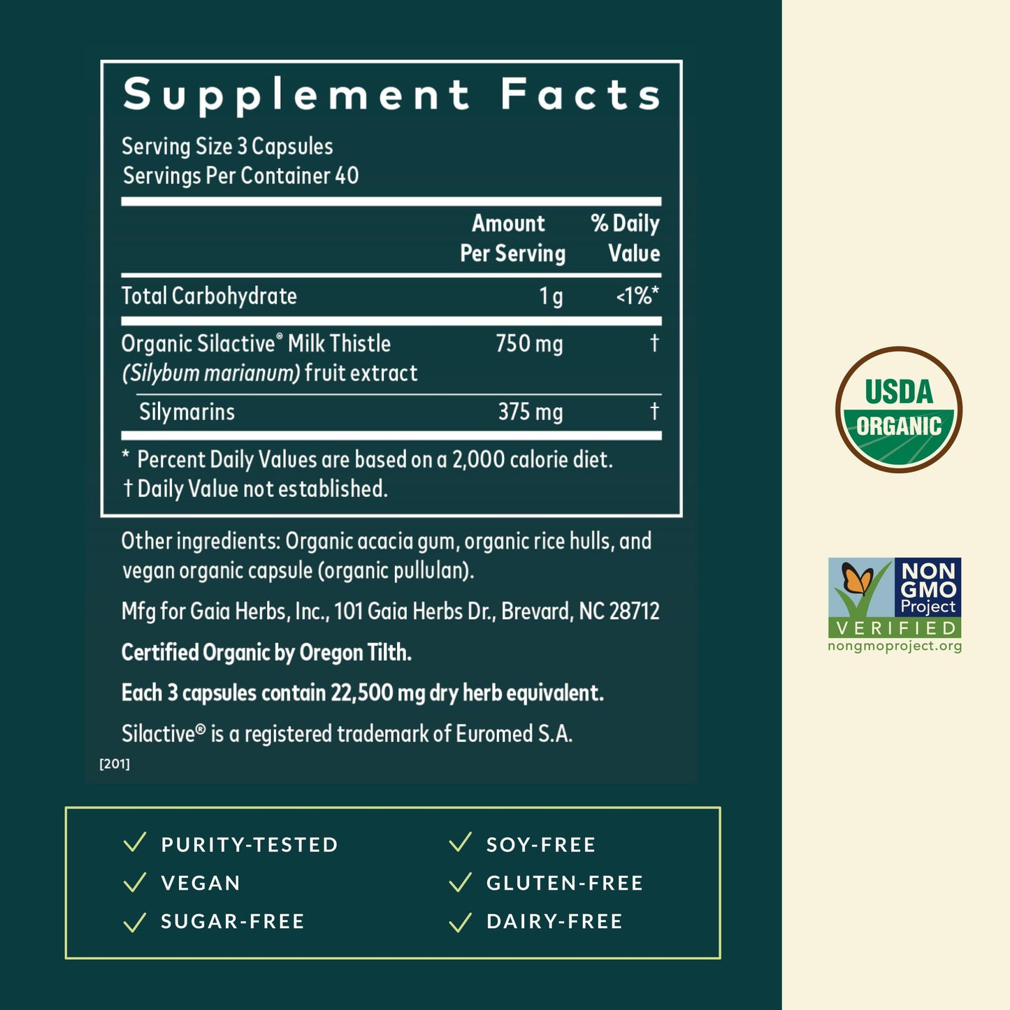 Side view of organic liver health cleanse support capsules by Gaia Herbs