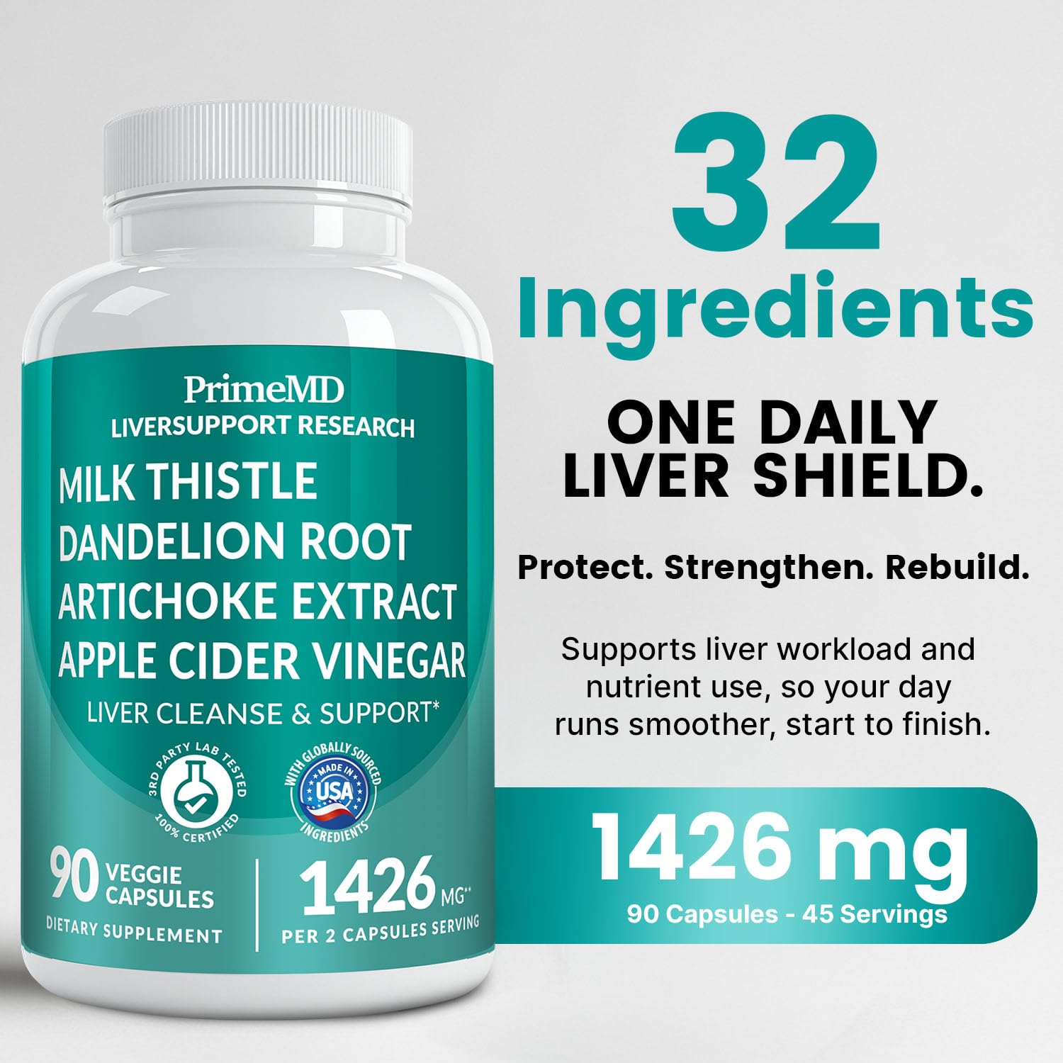 PrimeMD liver cleanse detox and repair capsule supplement showing back label ingredients list including milk thistle and beetroot