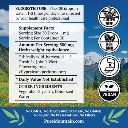 Side angle of the alcohol-free liquid herbal extract dropper bottle highlighting the vegan and kosher certifications.