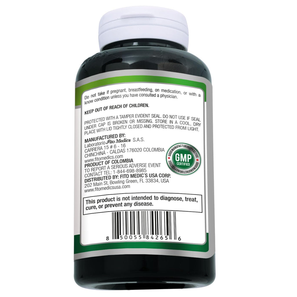 Fito Medic's St. John's Wort 600mg supplement bottle showing side panel with concentration details.