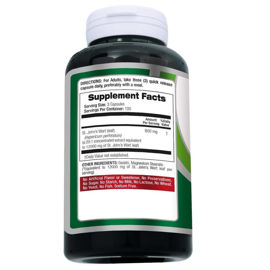 Fito Medic's St. John's Wort leaf extract capsules displayed next to the supplement bottle packaging.